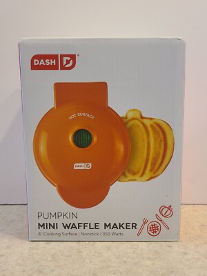 Dash Pumpkin Mini Waffle Maker 4'' Cooking Surface Non-stick 350 Watts Orange