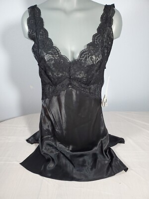 New Contessa Di Roma Black Satin Chemise, Size 2X, Valentine's Day! PLUS