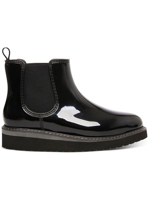

STEVE MADDEN Женские черные непромокаемые кожаные ботильоны на танкетке с круглым носком, Черный, PUDD01S1