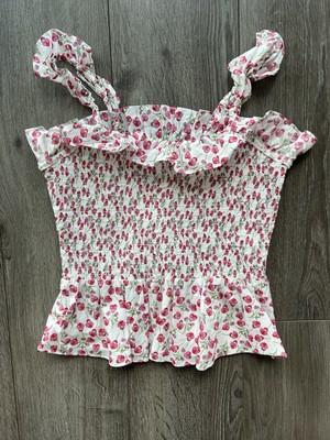 J Crew Women s Liberty Floral Pink White Ruffle Stretch Tank Top Small