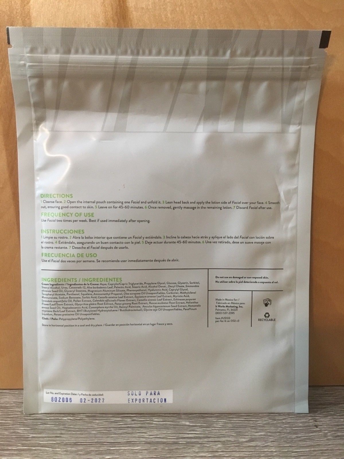 It Works! Facial Deep Hydration Mask **4 Applications** 09/2021 New Sealed