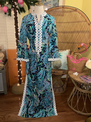 Pre-owned Lilly Pulitzer Shealyn Maxi Caftan Catty Purrsonality Size 14 In Multicolor