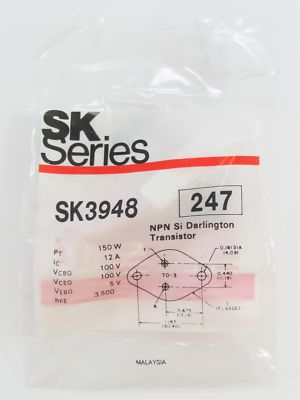 RCA SK3948 - 100V 12A NPN Silicon Darlington Transistor Power Amplifier TO3, NOS