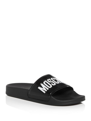 Мужские босоножки-слипоны MOSCHINO в черную полоску с контрастным круглым носком, 35