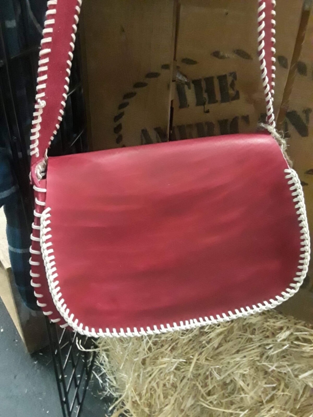 Red leather handmade saddlebag purse