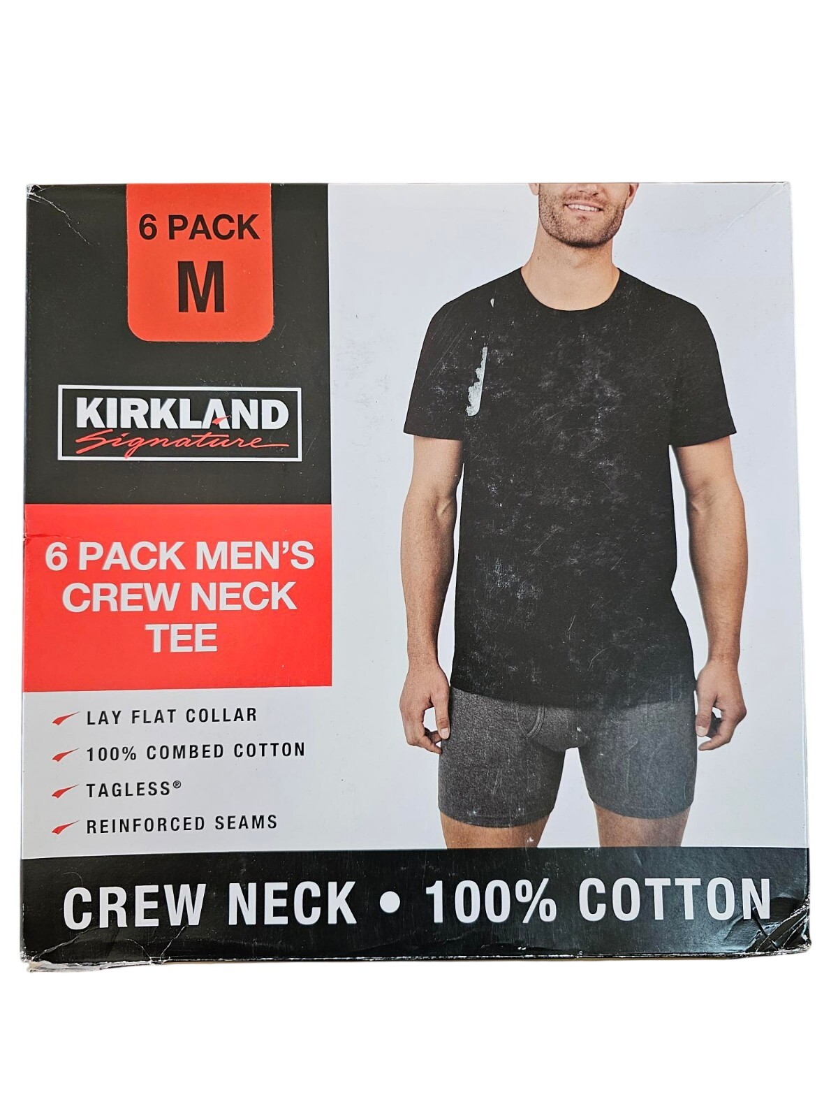 6 PACK - Kirkland Mens LIGHTWEIGHT Cotton Crew Neck T-Shirts BLACK MD / MEDIUM