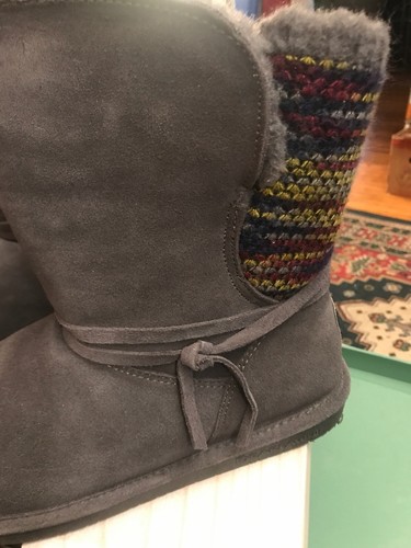 Bearpaw Maggie 2116 Charcoal Suede Wool & Sheepskin Lining Sz 10 M Nice!