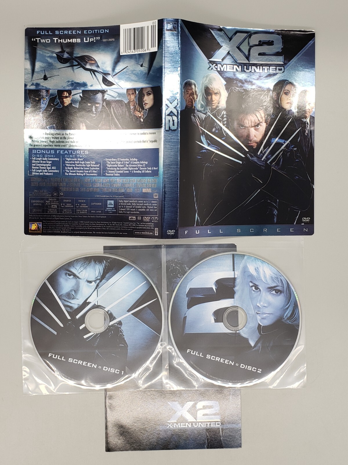 X2: X-Men United (DVD, 2003, 2-Disc Set) No Case No Tracking