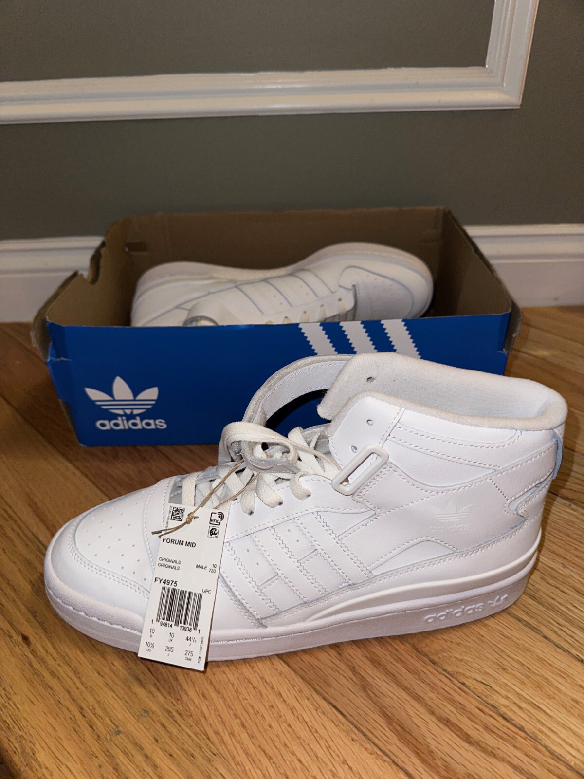 ◆adidas◆ forum mid white FY4975 adidas Men's Forum Mid Leather Sneakers FY4975 Triple White
