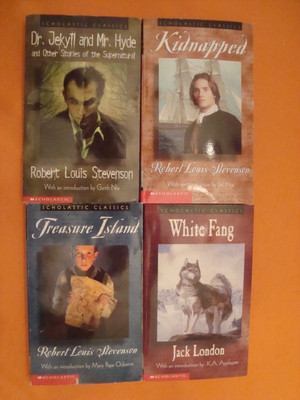 FOUR Scholastic Classics: WHITE FANG; KIDNAPPED; DR. JEKYLL; TREASURE ISLE  ppbk