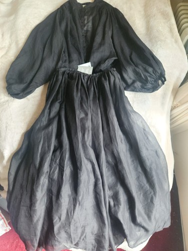 Pre-owned H&m Ramie Set Balloon-sleeved Blouse Sz M + Maxi Skirt Sz 10  Collection In Black