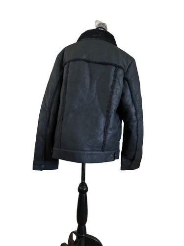 Pre-owned Ugg Men Clint Sherling Black 100% Lambskin Leather Trucker Jacket Coat Size L