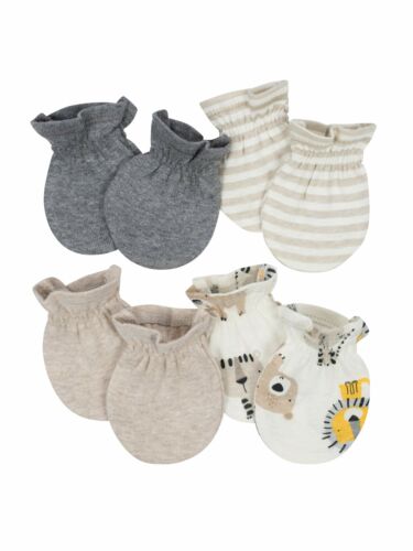 Gerber Baby Boys 4 Pack Organic Cotton Mittens Size 0-3 Months NEW Safari Cute