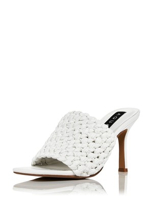 AQUA Женские белые плетеные босоножки на шпильке Katy Square Toe Slip On Heel 8.5