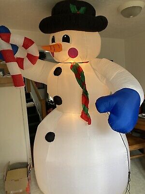 Gemmy 2004 8ft Christmas Snowman candycane Light Up Airblown Inflatable vtg box
