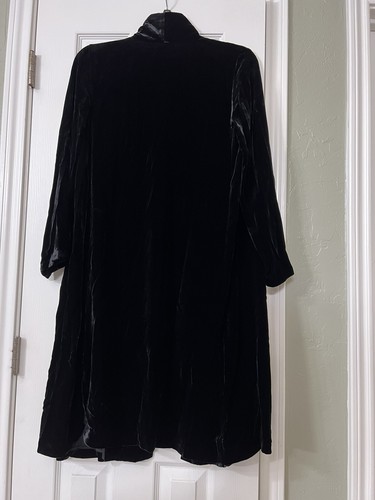 Pre-owned Eileen Fisher Pp $438  Black Velvet Shawl Collar Long Jacket Coat