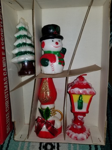 Vtg 50s/60s Christmas Deluxe Candle Assortment Lot~Original Box Six Candle JAPAN