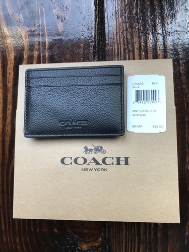 Coach Money Clip Card Case Black Calf Leather F75459 New Mens Wallet Great Gift!