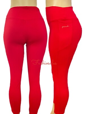 Victorias Secret PINK Active Sport Gym Fitness Leggings Large Red