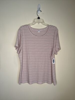 Old Navy Women's XXL Short Sleeve Dusty Rose & White Striped  Pop Over Top New