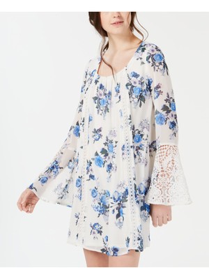 

Женское белое мини-платье с цветочным принтом и рукавами-колокольчиками из пайеток, юниоры, размер, Белый