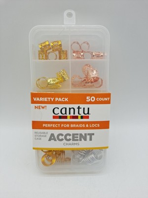 Cantu Accent Charms Variety Pack with Case, Perfect for Braids & Locs - 50ct
