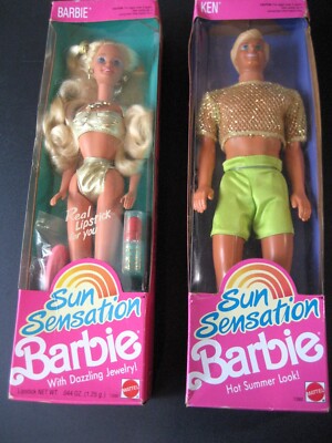 Vintage Dolls 1991 Barbie #1390 & Ken #1392 Sun Sensation Both New in Box