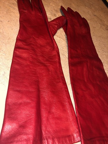 Vintage Red Soft Kid Leather 14 In Long Opera Gloves Silk Lined Sz 7 Pretty!