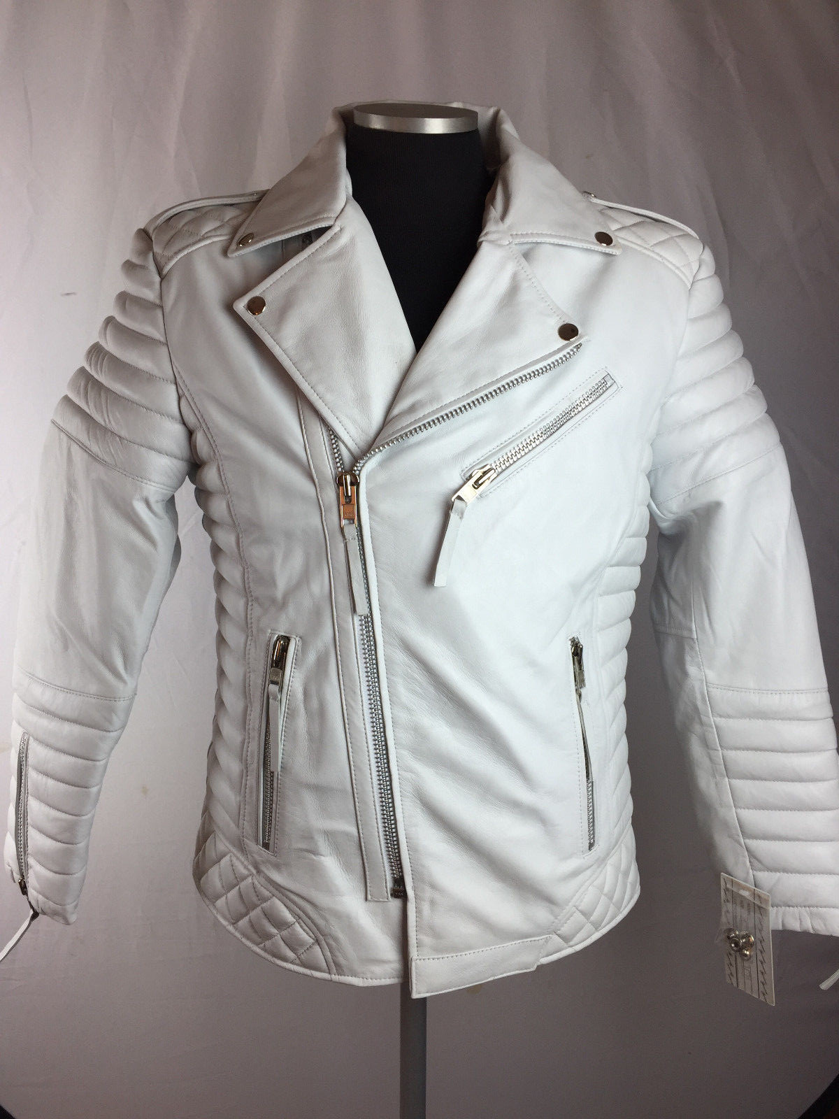 Pre-owned Genuine Leather Mens Real Lambskin Leather Biker Jacket Motorcycle White M L Xl 2x 3x 4x 5x 6x