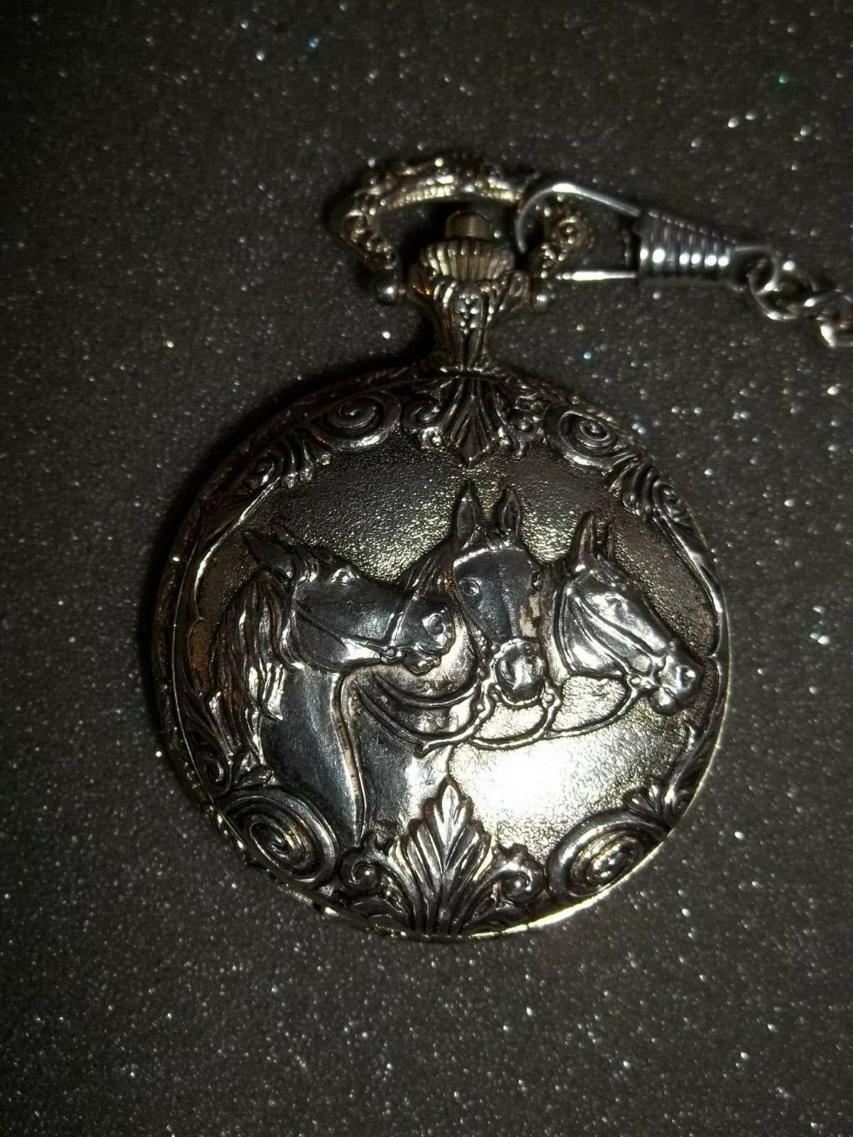 VINTAGE LUCERNE  POCKET WATCH 3 Horses SCENE Silver  WITH 12