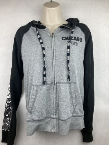 Pink Victorias Secret Gray And Black Chicago Hooded Zip Sweate...