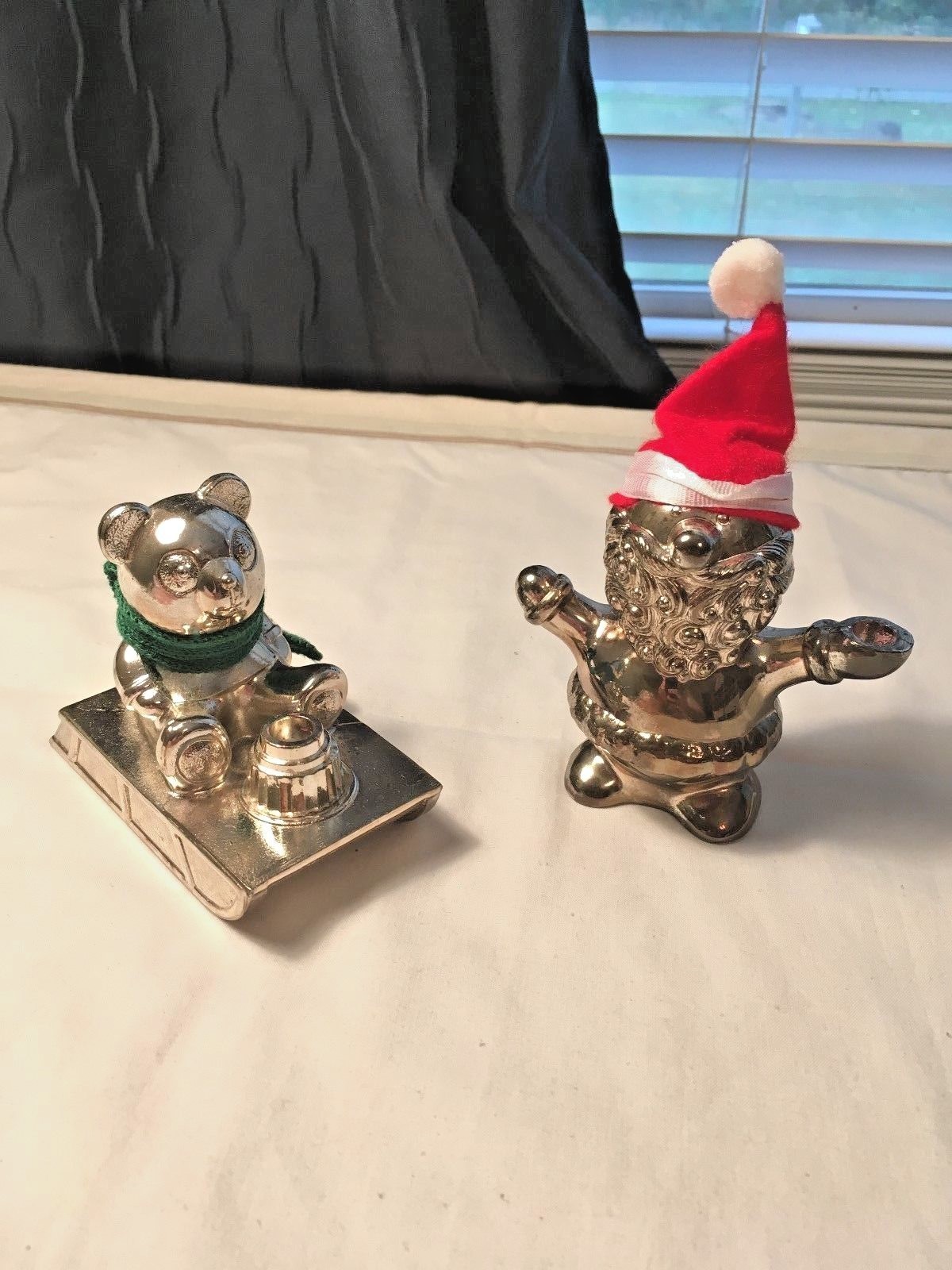 WM. A. ROGERS SILVER PLATE CANDLE HOLDERS SANTA & SNOWMAN (B15)