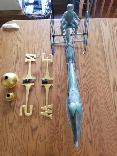 ANTIQUE  COPPER WEATHERVANE HORSE AND DRIVER