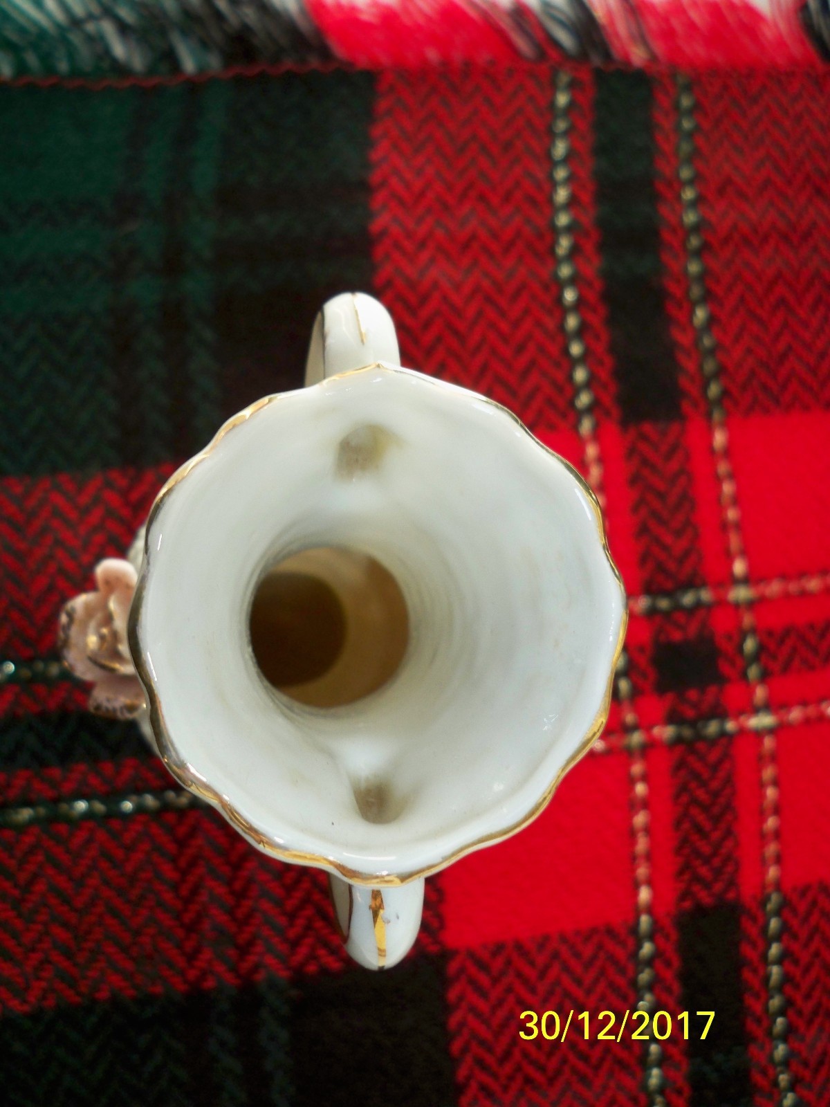 Vintage made in Japan Hobnail Style porcelain Vase with Applied Roses & gold
