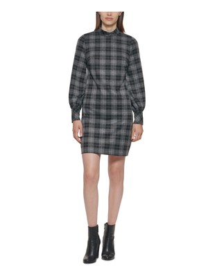 CALVIN KLEIN Женское серое короткое платье в клетку с 3 пуговицами и манжетами Petites 6P