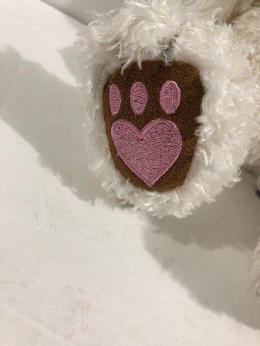 First and Main A Hart Throb White Plush Beanie Teddy Bear Heart Feet 14”