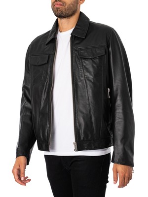 Pre-owned Antony Morato Men's Pocket Slim Fit Leather Jacket, Black