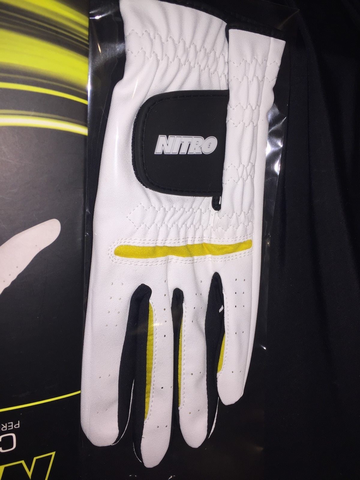 NEW**Nitro Crossfire Performance Golf Glove Men's Left Hand White/Yellow Sz MED