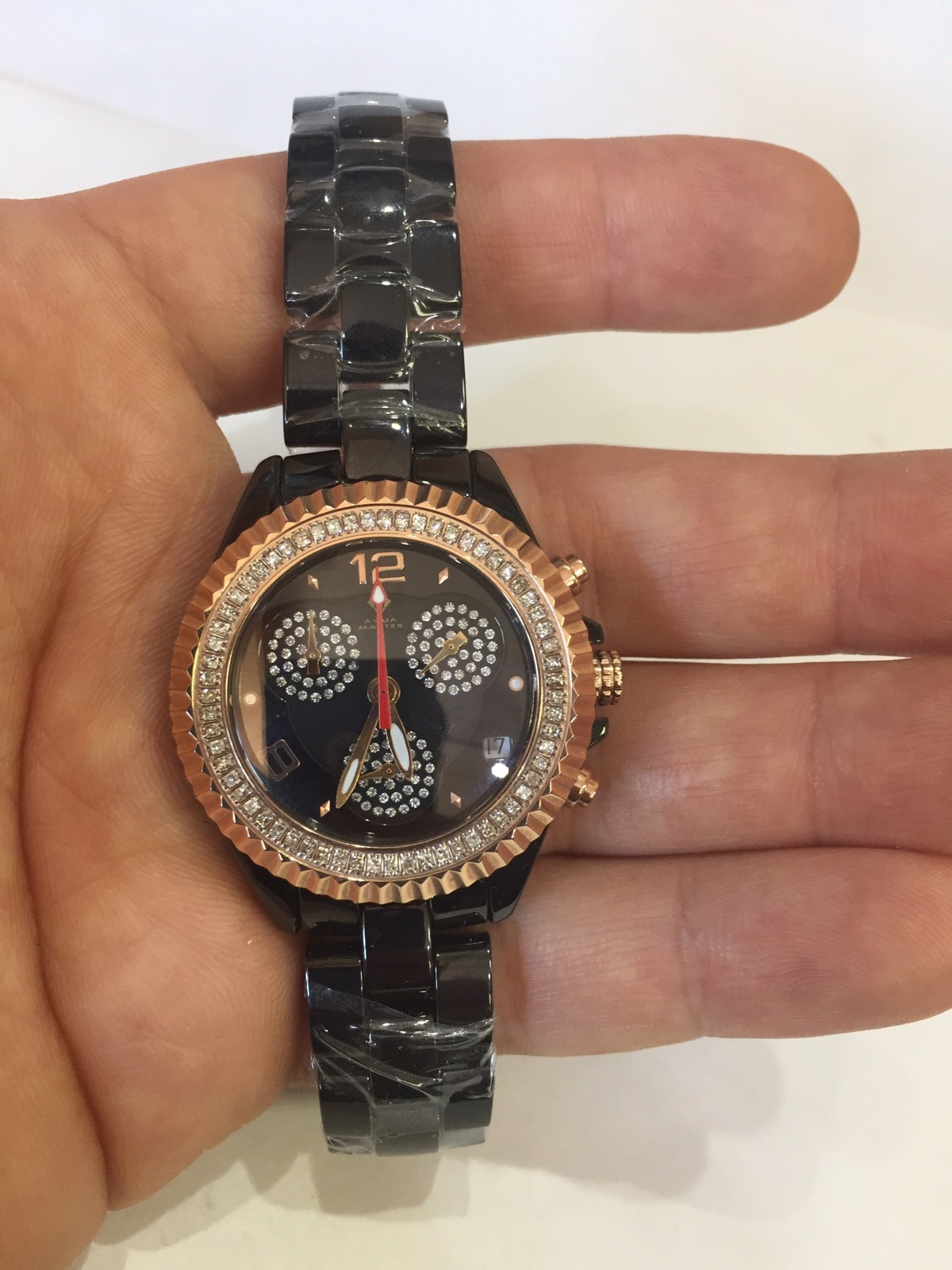 Pre-owned Techno By Jpm 1.25t  Ladies Diamond Black Ceramic Watch Joe Rodeo Aqua Master115s