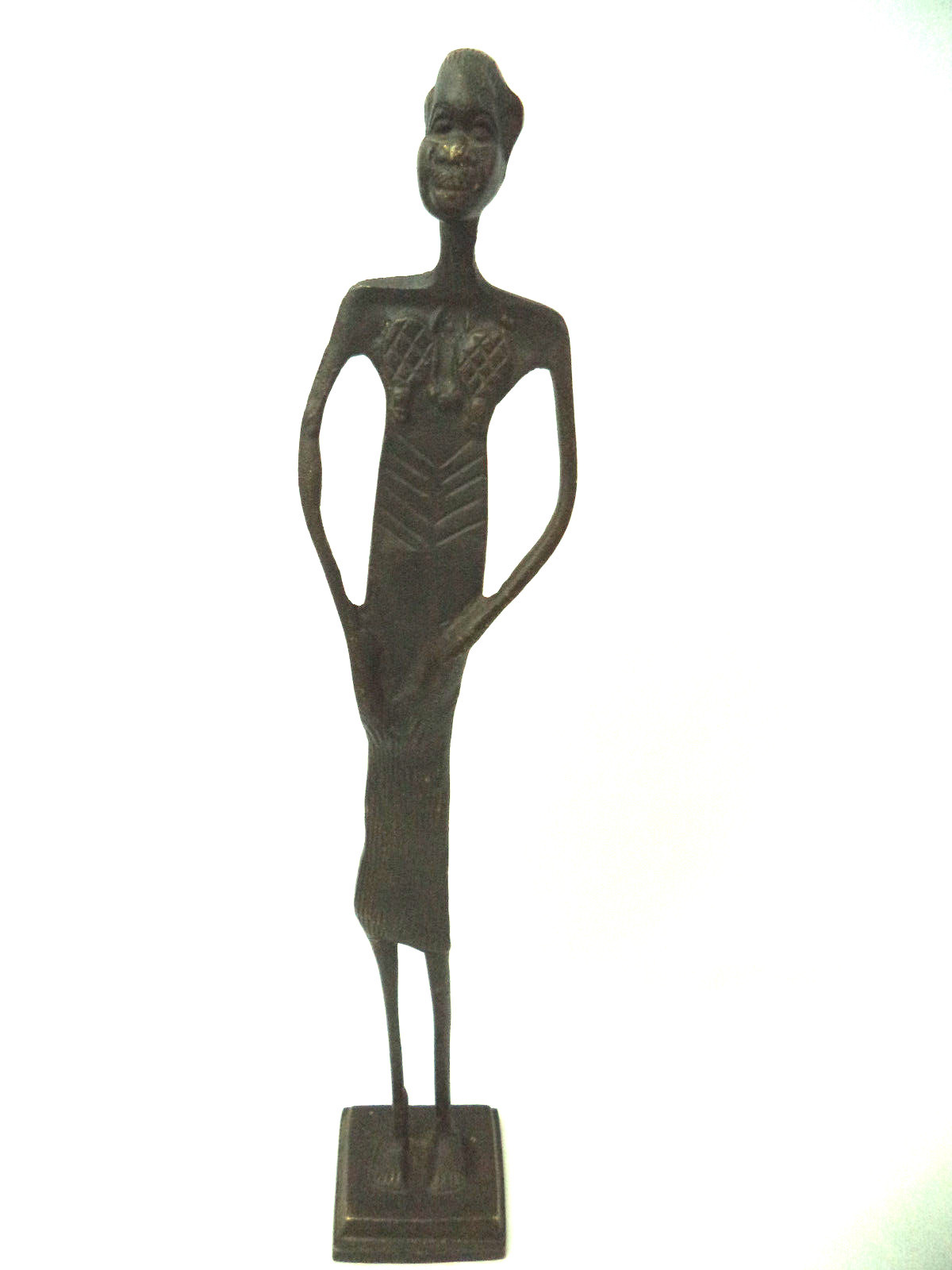 Vintage African Bronze Figurine Statue 14''Tall Tribesman