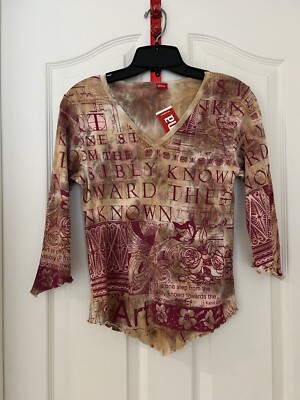 NWT Glima Tee Top Printed Tie Dye 100% Cotton Pink Asymmetrical Sz M Juniors