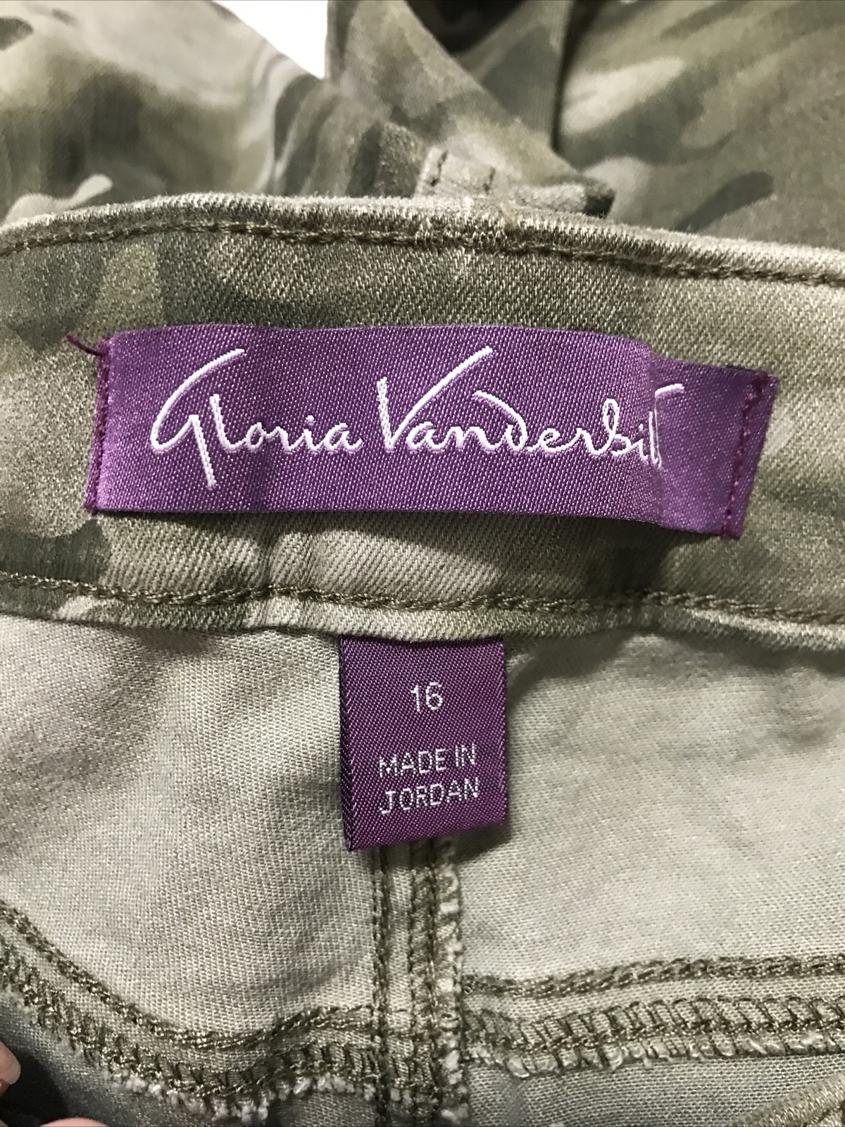 Gloria Vanderbilt Curvy Skinny Jeans Womens Size 16 Green Camo Mid Rise Stretch