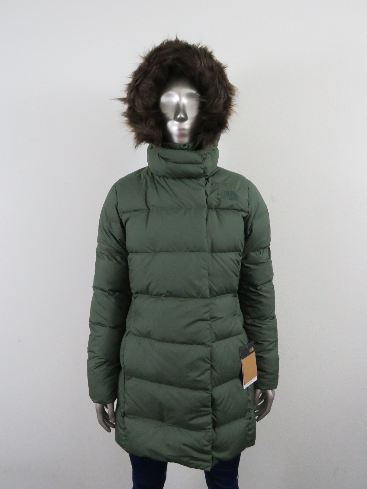 Pre-owned The North Face Womens  Dealio Insulated 550-down Winter Parka Jacket - Thyme In Green