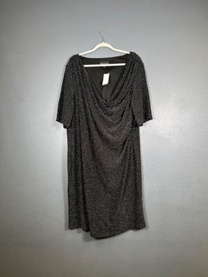 Connected woman size 24W Apparel black v neck sleeveless dress white stripes NEW
