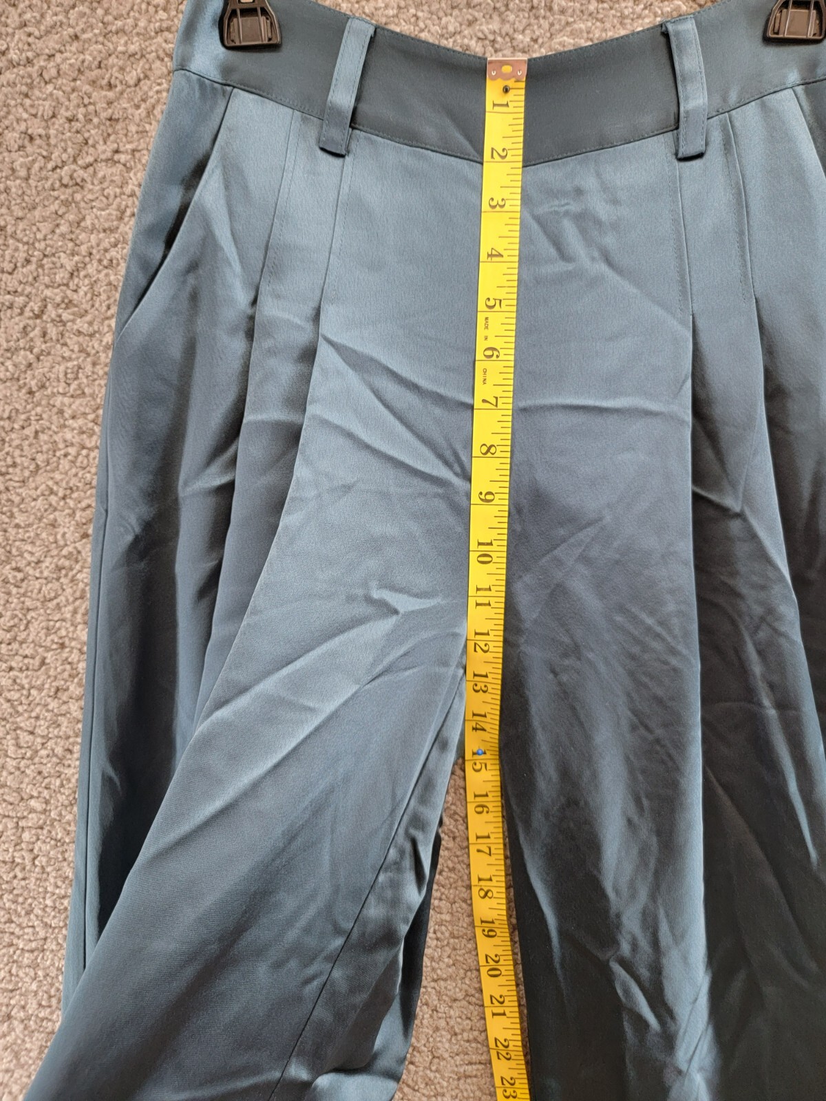 Cinq a Sept Shauna Pleated Satin Wide-Leg Pants Women's Size 2 Onyx Side Pockets - Picture 7 of 15