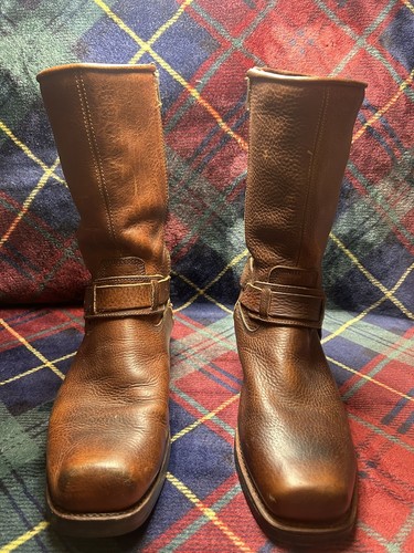 S Brown Leather Harness Boots Western Biker Cowboy Size 8ee 