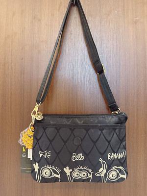 New Kipling matta modern SCALE JACQUARD MINIONS black handbag crossbody