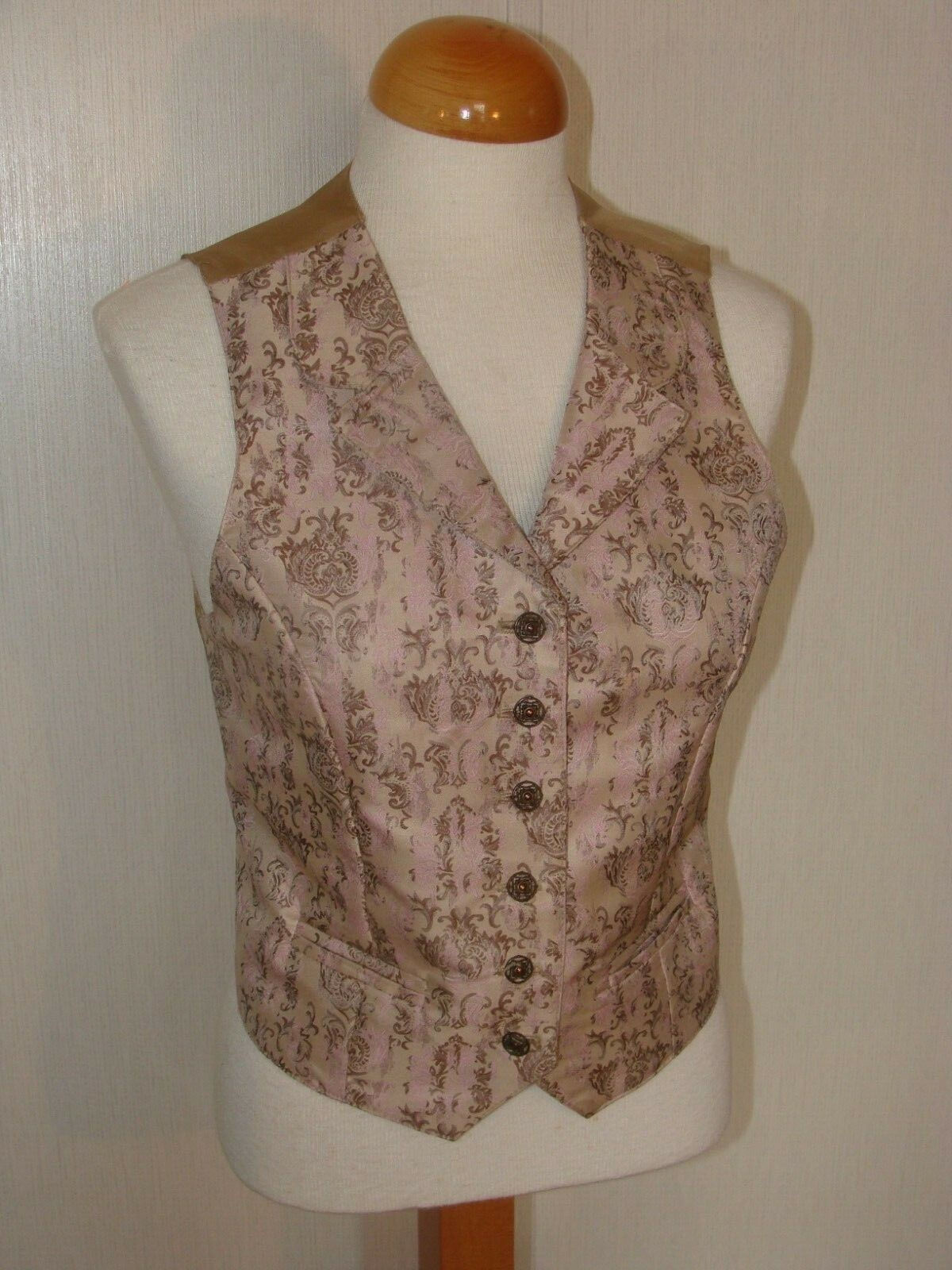 Wah Maker Small Women's Pink Brocade Vest Victorian Re-enactment Steampunk EUC