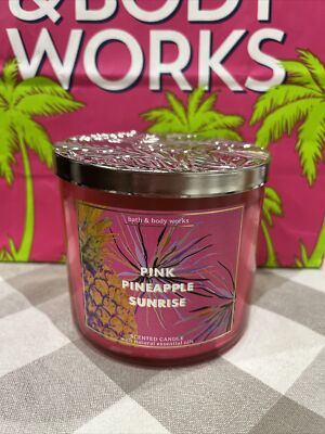 Bath & Body Works PINK PINEAPPLE SUNRISE    3 Wick Candle BURNS 25-45 Hours