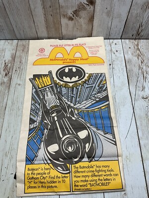 McDonald's Batman Returns Happy Meal Bag 1991 NEW OLD STOCK 11'' x 6''